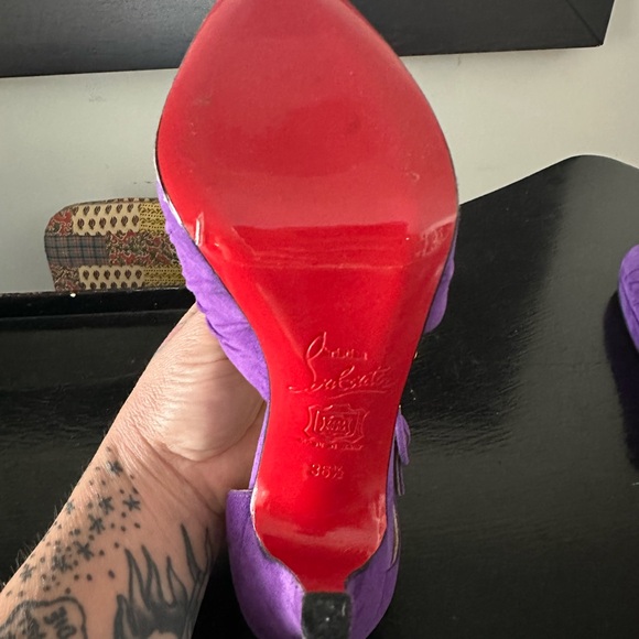 Christian Louboutin Purple Suede Peep-Toe Mary Jane High Heel Pumps - Picture 5 of 6